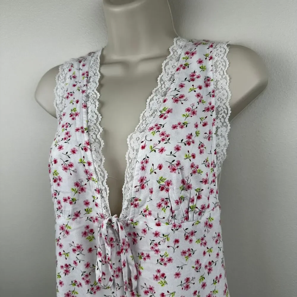 NEW Sky to Moon Dress Baby Doll Floral Lace White Pink M Fairy Prairie Cottage